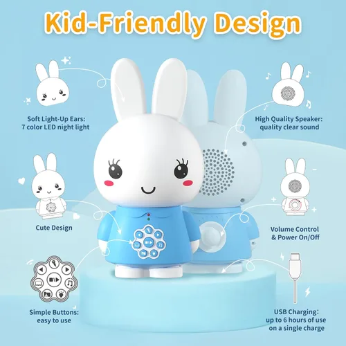 Miniatura 6 de alilo Honey Bunny - Reproductor de audio de historias musicales para niños pequeños de 1 a 5 años, regalos de Pascua para bebés y niñas, precargado