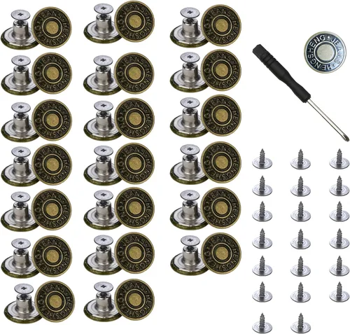 20 botones para coser jeans de metal, 0.67 pulgadas, sin clavos, removibles, sin clavos, botones de metal de repuesto para reparación de remaches y