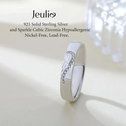 Miniatura 5 de Jeulia Anillo de plata de ley para mujer, con forma de corazón, dos tonos, con incrustaciones de alas de ángel, para parejas, boda, compromiso