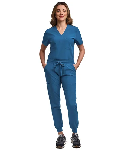 Miniatura 19 de Green Town Conjunto de ropa quirúrgica para mujer, pantalón deportivo y parte superior con cuello en V, 5 bolsillos, cintura de yoga, uniforme