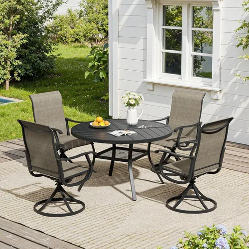 Miniatura 23 de VICLLAX Muebles pequeños de exterior de 3 piezas, 2 sillas giratorias de patio y mesa redonda pequeña para 2, sillas de carbón oscuro y negro