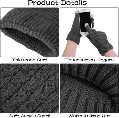 Miniatura 3 de URATOT Conjunto cálido de punto de invierno, bufanda infinita y gorro, guantes para pantalla táctil, regalos de invierno para hombres y mujeres