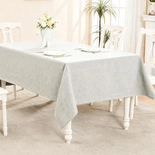 Miniatura 58 de Mantel para mesa rectangular de 55x71 pulgadas, de lino sintético, resistente a las arrugas e impermeable, color beige, para cocina, comedor