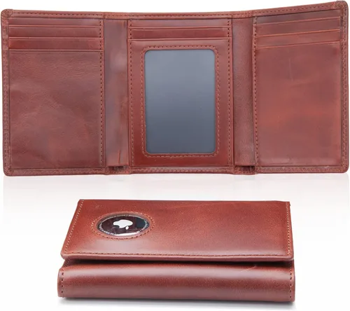 AirTag - Cartera para hombre, de piel auténtica, con soporte para Airtag, delgada, con bloqueo RFID, para Apple AirTag con caja de regalo, color