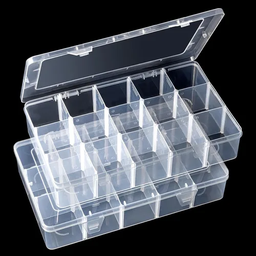 Miniatura 10 de Gospire Organizador de joyería Caja de almacenamiento de plástico transparente con 15 grandes rejillas con divisores extraíbles