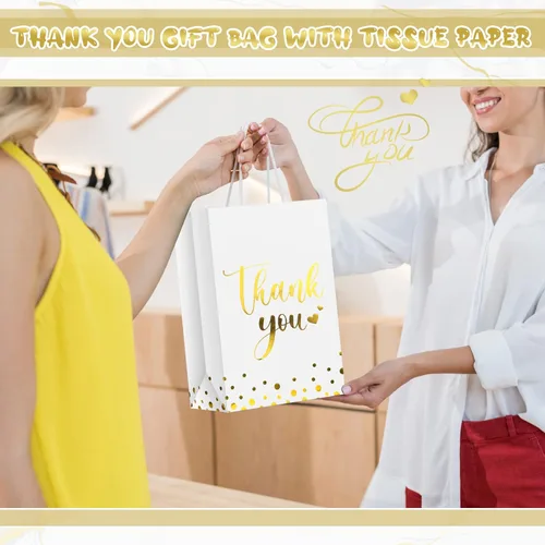 Miniatura 5 de Tinlade 30 bolsas de regalo de agradecimiento con papel de seda dorado con asa para graduación, negocios, compras, boda, ducha, regalos de fiesta