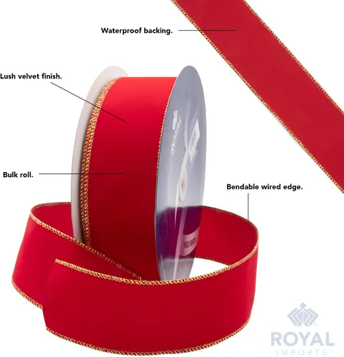 Miniatura 4 de Royal Imports Cinta Navideña Tradicional con Alambre Impermeable, Decoración Floral y de Manualidades - 2.5" (#40) - 50 Yardas (150') - Verde
