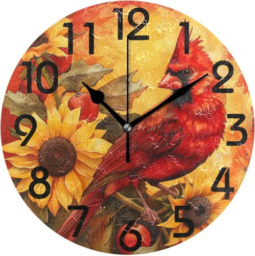 Miniatura 24 de Reloj de pared redondo retro de otoño con dos gnomos y calabaza de 10 pulgadas, funciona con pilas, reloj de escritorio analógico silencioso sin