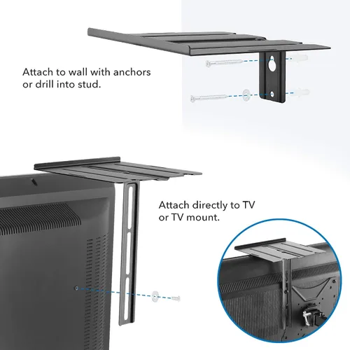 Miniatura 4 de Mount-It! Estante flotante para TV, estante AV de doble pared o montaje en TV, para cajas de cable, dispositivos de transmisión y consolas, acero