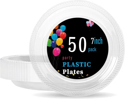 Miniatura 15 de WELLIFE Platos de plástico rojos de 7 pulgadas, 50 platos desechables para fiesta, día de la madre, plato pequeño de postre para cena, pasteles