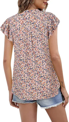 Miniatura 2 de VALOLIA Blusa de gasa con volantes y cuello en V y manga corta para mujer