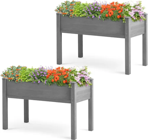 Miniatura 12 de Cama de jardín elevada con patas (31 x 16 x 31 pulgadas), maceta elevada de madera maciza para exteriores Gris