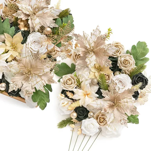 Miniatura 21 de Ling's moment Caja de Flores Falsas, Tallos de Vegetación Artificial Falsa Rosas de Espuma Dalias de Seda Hojas de Rosa Flor de Tela para Centros