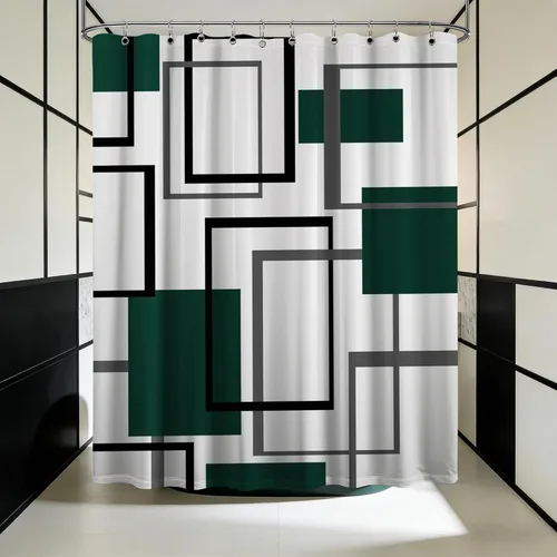 Miniatura 67 de Cortina de Ducha en Blanco y Negro Geométrica Cortinas de Ducha para Decoración de Baños de Hombres Juego de Cortina de Baño en Negro Blanco y Gris