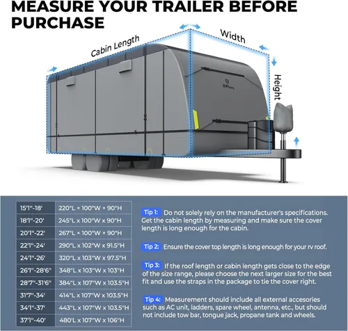 Miniatura 7 de RVMasking Funda para RV de 18' 1"-20' - Tela Oxford 600D Impermeable Resistente al Desgarro, Cubierta de Remolque de Viaje Resistente con 3 Correas