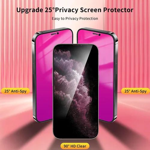 Miniatura 3 de Paquete de 2 protectores de pantalla de privacidad para iPhone 11 Pro Max/XS Max, vidrio templado antiespía, efecto espejo colorido degradado