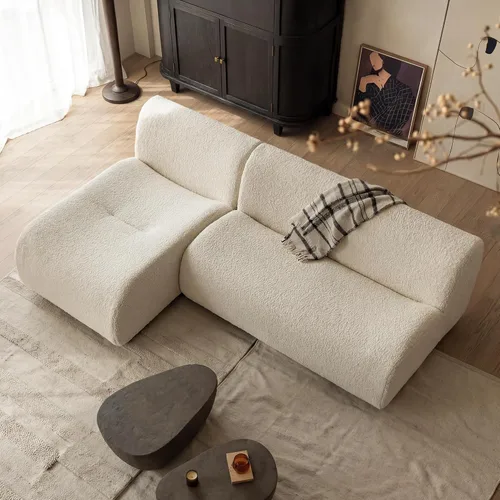 Miniatura 35 de Sofá individual modular curvado, sofá sherpa de espuma de 33 pulgadas, cómodos sofás de peluche para espacios pequeños, sofás modulares modernos