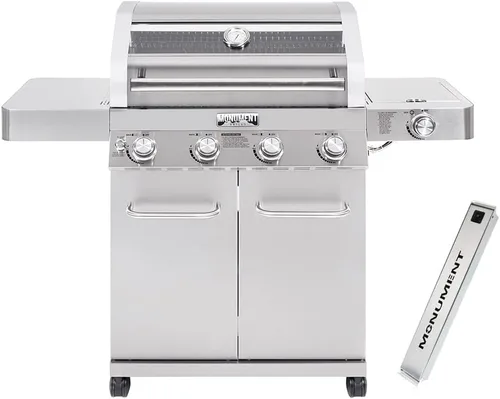 Miniatura 11 de Monument Grills - Parrilla convertible más grande de 4 quemadores de gas natural, parrilla de propano estilo gabinete de acero inoxidable, controles