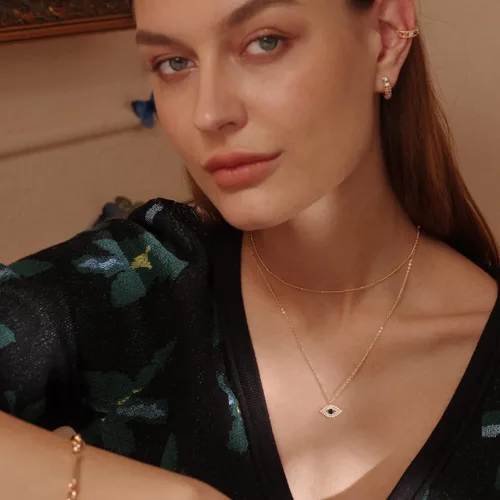 Miniatura 2 de MEVECCO Collar Delicado de Oro con Ojo Turco para Mujeres Chapado en Oro 18K Lindo Delicado Solitario Circonita Cúbica Boho Protección Ojo Turco