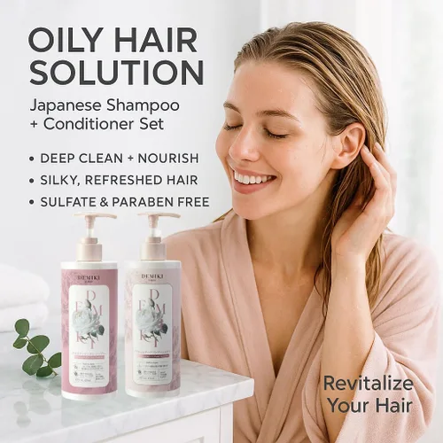 Miniatura 2 de Conjunto de champú y acondicionador japonés DEMIKI para mujeres, conjunto de champú y acondicionador para cabello graso, sin sulfato, aroma a rosa