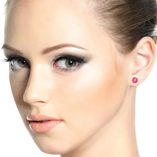 Miniatura 2 de Galaxy Gold GG Pendientes de tuerca de oro rosa macizo de 14 quilates con topacio rosa de 1.3 quilates, Metal Gema, topacio rosa