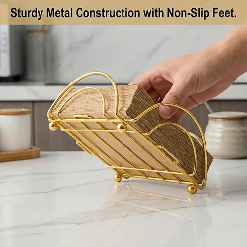 Miniatura 6 de Flat Napkin Holder for Table with Weighted Arm - Square Metal Napkin Dispenser for Kitchen Dining, Modern Cocktail Napkin Holders - Iron (Black)