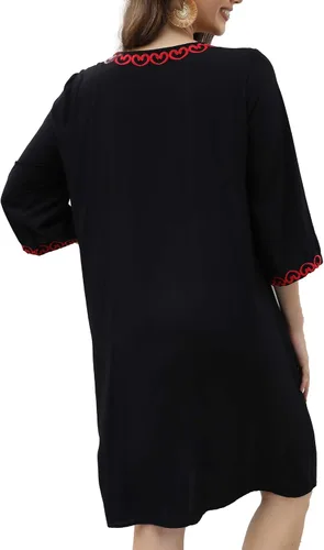 Miniatura 4 de Vestido bordado mexicano para mujer, vestidos bordados florales para mujer, estilo bohemio, campesino, manga 34, vestido de fiesta, falda casual