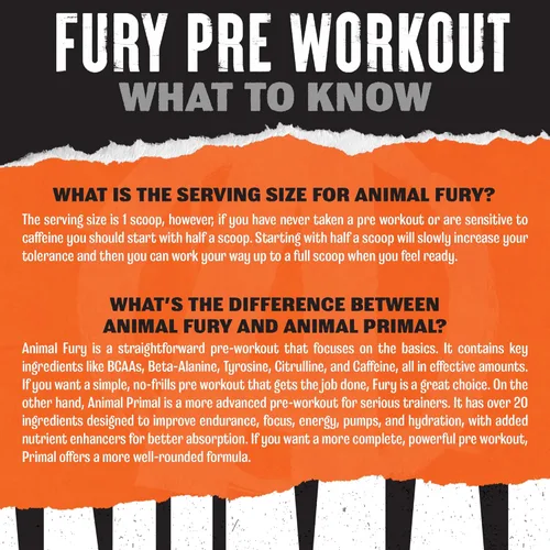 Miniatura 4 de Animal Fury - Suplemento en polvo antes del entrenamiento para energía y concentración, 0.18 onzas de BCAA y 350 mg de óxido nítrico de cafeína sin