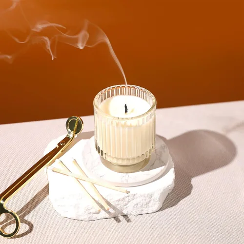 Miniatura 4 de DEVI Frascos de Velas de Vidrio Transparente Acanalado Vacíos de 7 oz para Hacer Velas, Juego de 8, Frascos de Velas de Vidrio con Tapas de Bambú