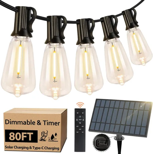 Miniatura 10 de Bosceos Cadena de luces solares de 50 pies para exteriores, luces de cadena al aire libre alimentadas por energía solar, luces de patio regulables