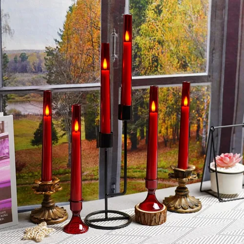 Miniatura 4 de kakoya Velas cónicas sin llama mejoradas con control remoto, 6 piezas de acrílico que funcionan con pilas con palillos de vela, velas LED