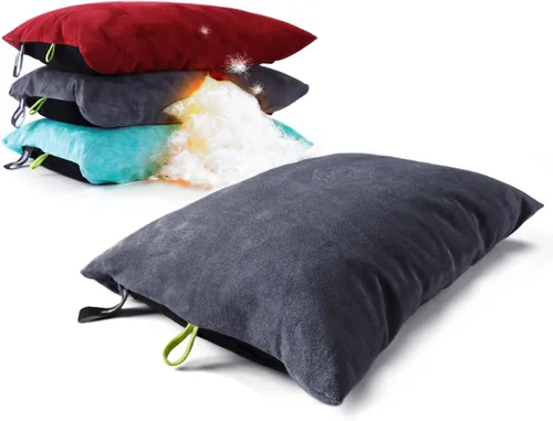 ZOOOBELIVES Almohada de camping rellena de plumón para viajes, funda suave lavable, cojín de campamento pequeño para cuello y soporte lumbar sobre