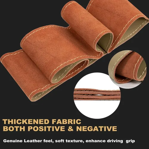 Miniatura 2 de AUTOXBERT Funda de volante de 38cm/15 pulgadas de piel auténtica para coser a mano, estilo DIY, con hilo y agujas, se ajusta para VW Ford Nissan Kia