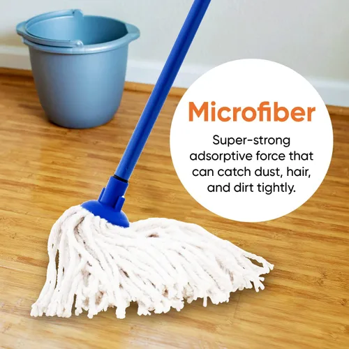 Miniatura 5 de Superio Trapeador de hilo de algodón para limpieza de pisos de madera dura para el hogar, cocina, baño, limpieza de oficina, azul resistente