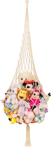 Miniatura 12 de Novela red de animales de peluche o hamaca para colgar en el techo de 6.5 pies, solo un gancho. Conveniente para esquinas, paredes y red colgante