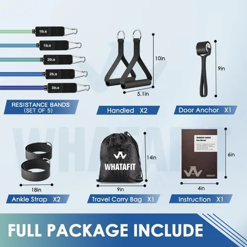 Miniatura 3 de WHATAFIT Juego de bandas de resistencia con asas, bandas de ejercicio para gimnasio en casa, equipo de entrenamiento de fuerza, incluye anclaje