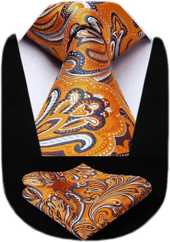Miniatura 123 de HISDERN Corbatas para hombre, corbata de cachemira y bolsillo cuadrado tejido clásico floral para hombre, corbata de fiesta de boda