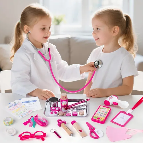 Miniatura 6 de Sundaymot Kit de Doctor para Niñas, 34 piezas juego de simulación, kit de Doctor para niños pequeños de 3 a 5 años, con bolsa médica, estetoscopio