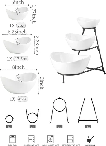 Miniatura 2 de Miamolo Tazones de Servir de 3 Niveles con Soporte, Platos para Servir Chips y Conjunto de Servir Dip para Fiestas de Entretenimiento, Cuenco