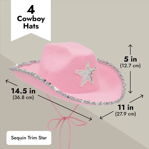 Miniatura 3 de Zodaca Paquete de 4 sombreros de vaquera, fieltro rosa claro, adulto, 14.5 x 11.5 x 5 pulgadas, juego de 4 sombreros de vaquero rosa para mujer