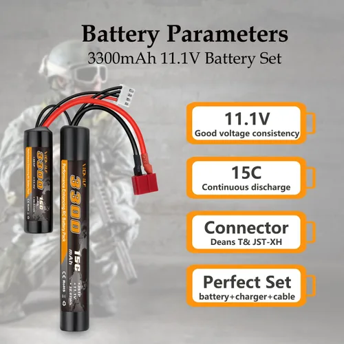 Miniatura 2 de Batería de airsoft de 3300mAh 11.1V en forma de nunchaku con conector en T estilo Dean y cable mini Tamiya 3S recargable en forma de mariposa