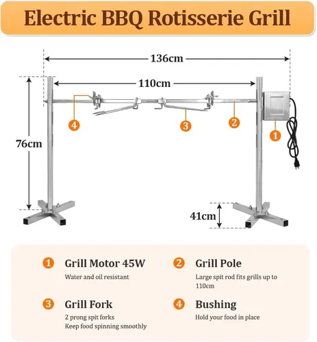 Miniatura 4 de Kit de asador de parrilla para barbacoa de hasta 220 libras, asador de asador de cerdo, resistente, para asador de cerdo, cordero, al aire libre