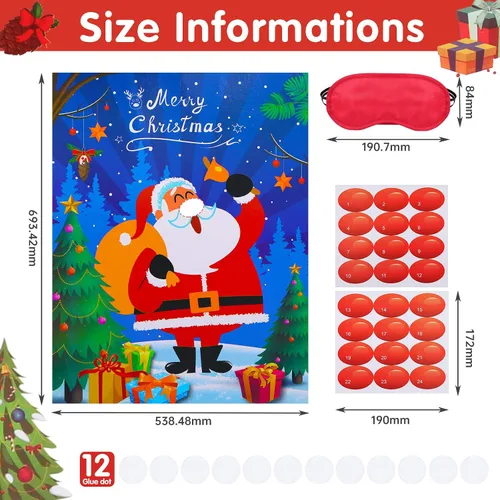 Miniatura 3 de SKYLETY Juegos de fiesta de Navidad, juego de pin the nose en Papá Noel, divertidos juegos de fiesta con los ojos vendados para familiares y amigos
