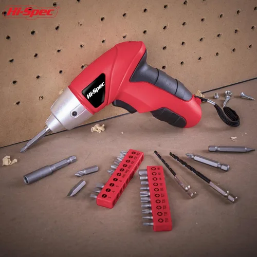 Miniatura 6 de Hi-Spec Juego de destornilladores eléctricos de potencia pequeña, color rojo, 27 piezas, 3.6 V, inalámbrico y recargable con juego de puntas