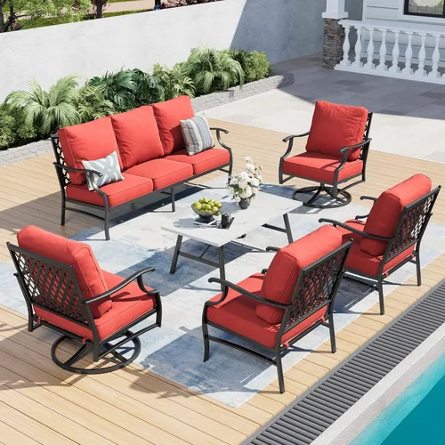 Miniatura 58 de SUNSHINE VALLEY Juego de muebles de patio al aire libre de 7 piezas, moderno juego de conversación de patio exterior con cojín extra grueso de 5.75