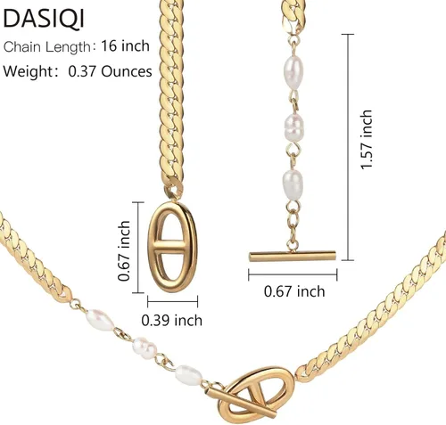 Miniatura 13 de DASIQI Collares para mujer, letras dobles D, perlas de agua dulce, empalme de perlas, cierres de palanca OT de 15 pulgadas, cadena plana