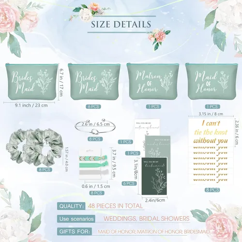 Miniatura 2 de 48 piezas de 8 juegos de regalos de propuesta de dama de honor, regalos a granel de boda Will You Be My Maid of Honor Matron of Honor, bolsas