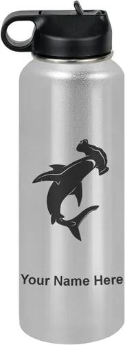 Miniatura 14 de LaserGram Botella de agua personalizada, tiburón martillo, acero inoxidable de doble pared aislada al vacío con popote superior, regalo grabado