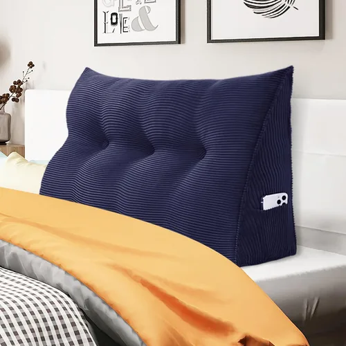 Almohada de cuña triangular para cabecero, cojín de pana para sofá cama, respaldo grande, almohada de lectura, posicionamiento lumbar tapizado (azul
