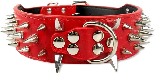 Miniatura 36 de Collar de cuero para perro, collar de perro con pinchos y tachuelas para perros medianos y grandes Pit Bull Mastiff Bully Boxer (S, rosa intenso)